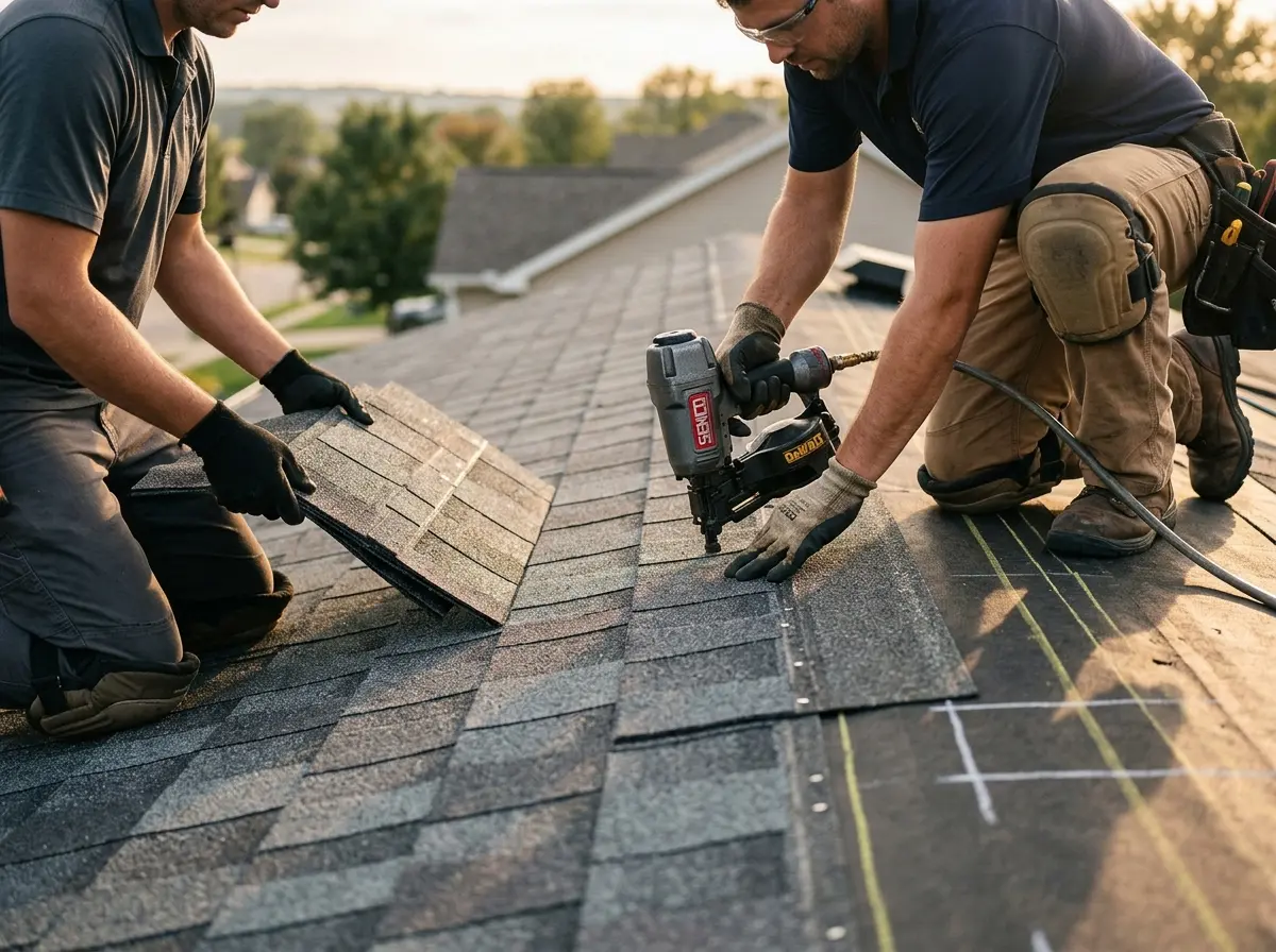 Professional roofer working on a residential roof in Loganville